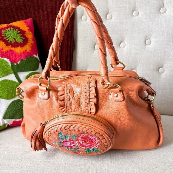 Fiore by Isabella Fiore Dusty Peach Embroidered Leather Purse - Picture 2 of 16